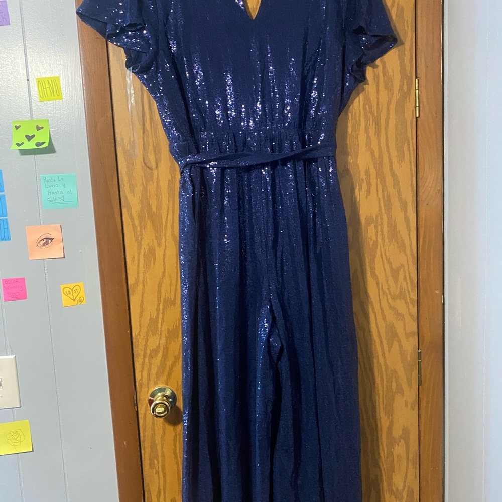 Lane Bryant Blue Wide Leg Sequin Jumpsuit